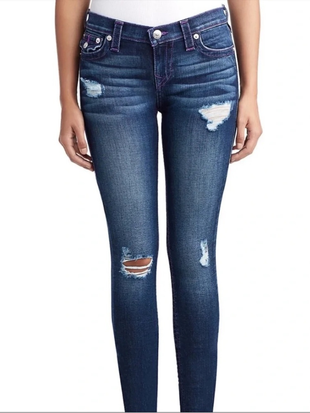 True Religion Low rise size 29 skinny jeans dark Wash distressed
